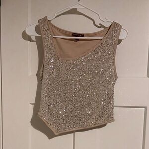 Sequin Embellished Sleeveless Crop Top - Champagne
